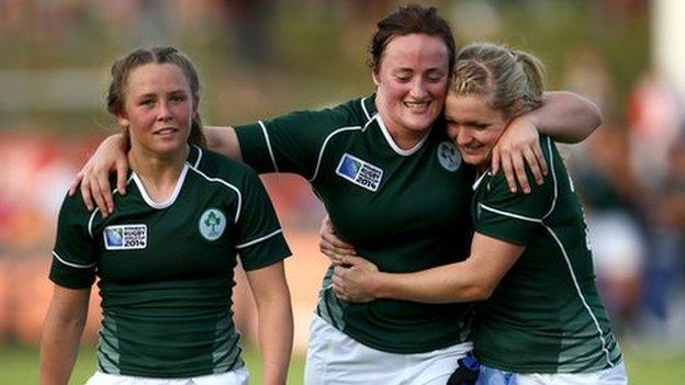 Ireland's Ashleigh Baxter, Ailis Egan and Vikki McGinn