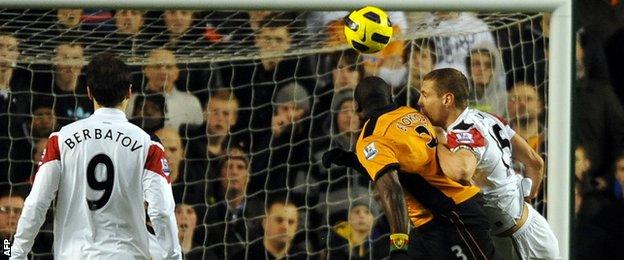 George Elokobi scores against Manchester United