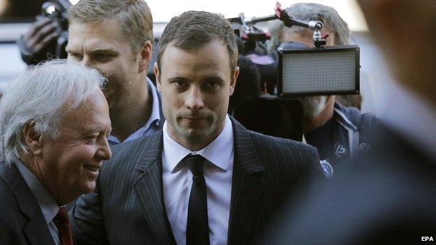 Oscar Pistorius arrives at his murder trial - 8 August 2014