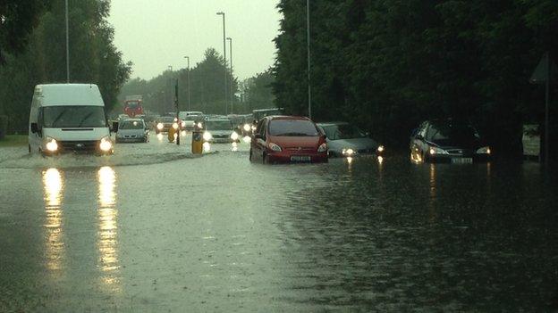 Flooding near the Bar Hill roundabout in Cambridgeshire