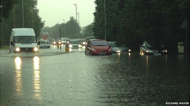 Flooding near the Bar Hill roundabout in Cambridgeshire