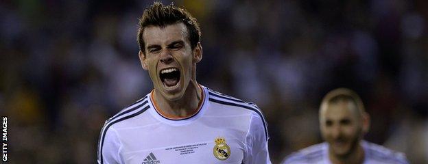 Bale celebrates scoring in the Copa del Rey final against Barcelona