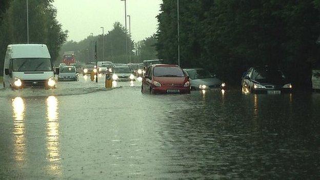 Flooding near the Bar Hill roundabout in Cambridgeshire