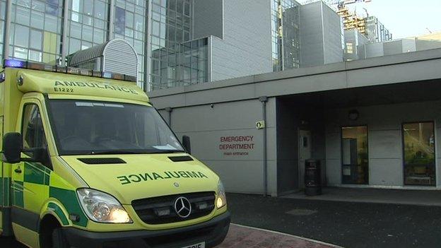 Ambulance outside hospital emergency department in Belfast