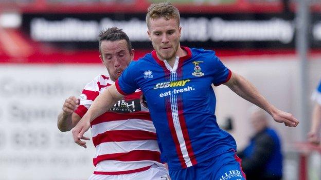 Inverness' Marley Watkins (right) holds off Hamilton's Dougie Imrie.