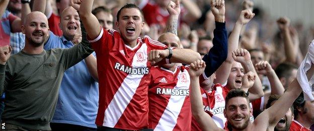 Middlesbrough fans celebrate against Birmingham