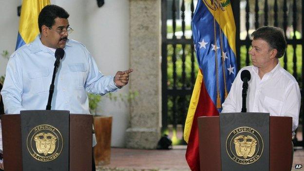 Nicolas Maduro (left) and Juan Manuel Santos (right), Cartagena 1 Aug 2014