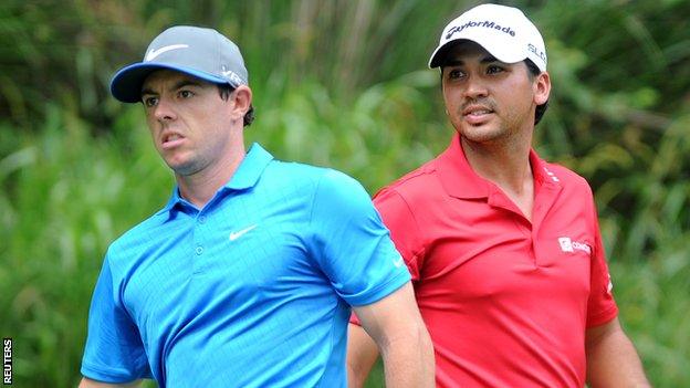 Rory McIlroy and Jason Day during the 3rd day of the US PGA