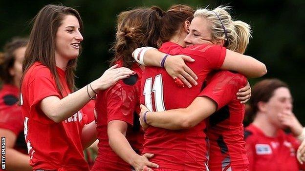 Wales Women celebrate beating South Africa