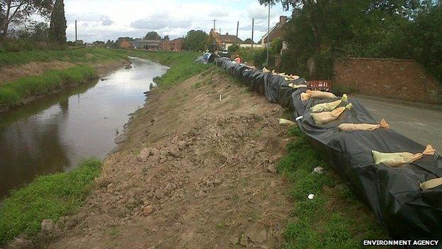 Sandbags in Burrowbridge in Somerset