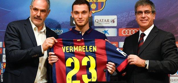 Thomas Vermaelen, Andoni Zubizarreta and Jordi Mestre