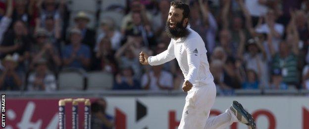 Moeen Ali celebrates another wicket at Old Trafford