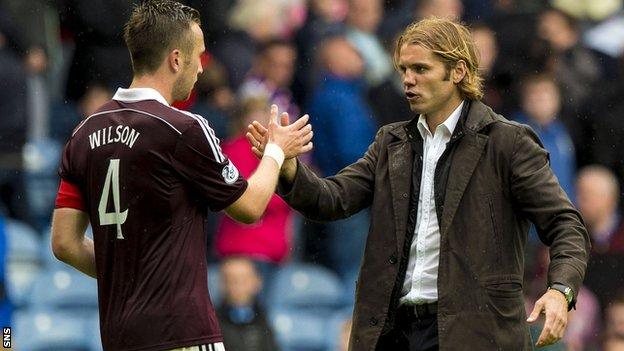 Hearts captain Danny Wilson and head coach Robbie Neilson