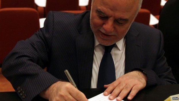 A file picture dated 01 July 2014, showing Iraqi lawmaker Haider al-Abadi