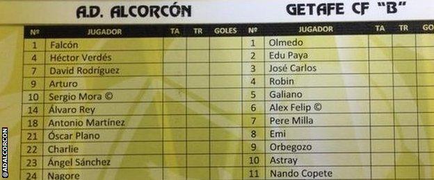 Charlie I'Anson is listed as just 'Charlie' on an Alcorcon team sheet for a friendly against Getafe's B team