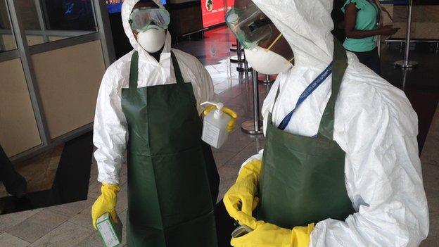 Employees at Entebbe airport in Ugand