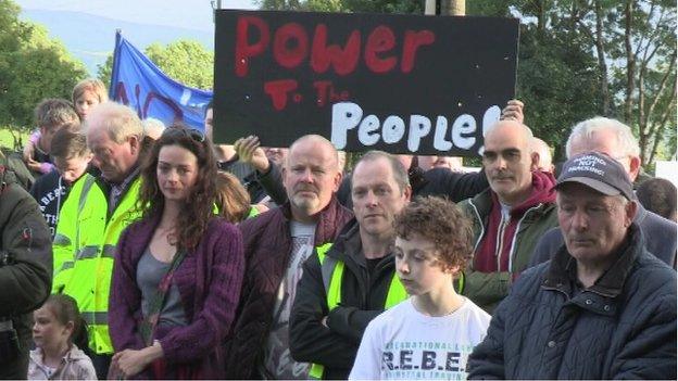 Protesters held an ecumenical service at the gates of the quarry on Monday night