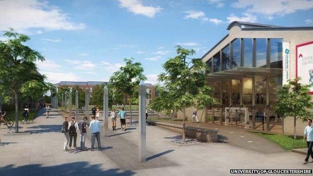 An artists' impression of how the regenerated University of Gloucestershire Pittville Campus will look