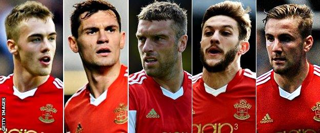 Calum Chambers, Dejan Lovren, Rickie Lambert, Adam Lallana and Luke Shaw