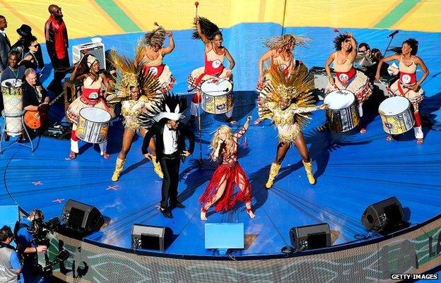 Shakira performing at the World Cup closing ceremony in Rio