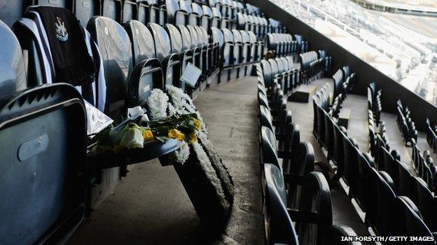 Floral tributes placed at Liam Sweeney's seat in St James' Park