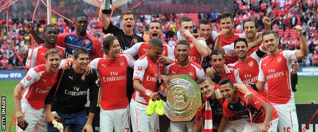 Arsenal celebrate with Community Shield