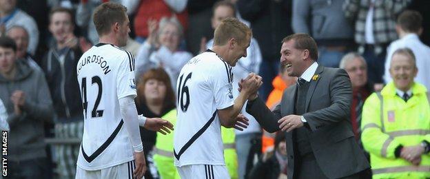 Gylfi Sigurdsson, Garry Monk and Brendan Rodgers