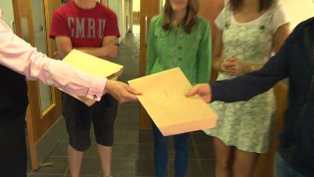 A-level students are handed their results