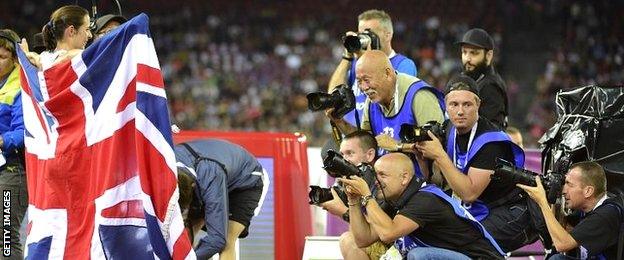 Jo Pavey celebrates her win