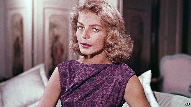 File photo, Lauren Bacall at her home in New York, 1965