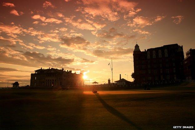 Sunrise on the Old Course at St Andrews venue for The Open Championship