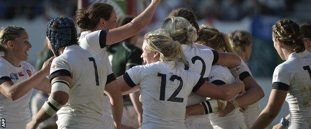 England celebrate their 40-7 win over Ireland in the Women's World Cup semi-finals