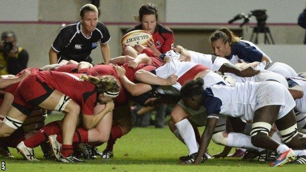 Canada v France in a scrum