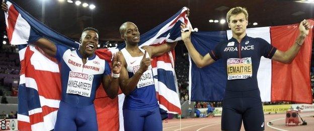 France's silver medallist Christophe Lemaitre won the 100m title two years ago in Helsinki