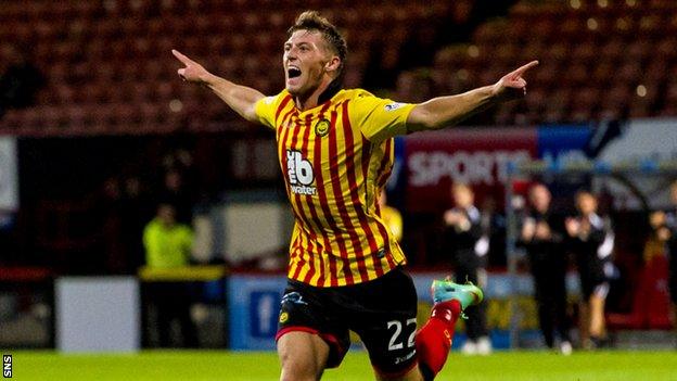 Gary Fraser celebrates his strike as Partick go defeat Ross County 4-0.