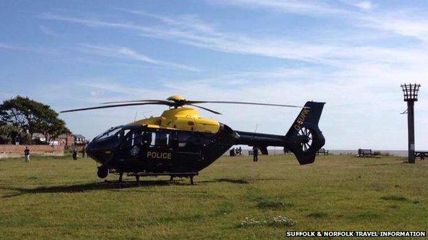 A police helicopter close to the scene