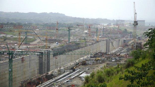 A view of the construction work going on at the Panama Canal