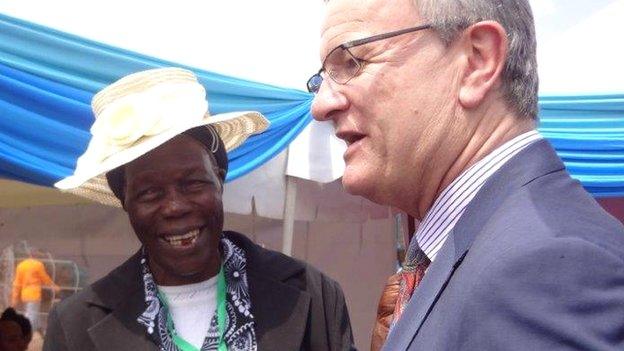 Lorna Ouko, Peter Ouko's mother, and Tony Reilly of the British Council at the graduation ceremony in Kamiti prison in Nairobi, Kenya - Friday 15 August 2014