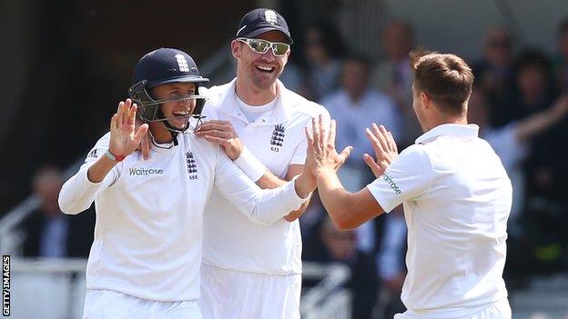 Joe Root, James Anderson and Chris Woakes