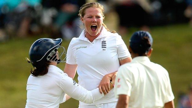 England's Anya Shrubsole celebrates a wicket