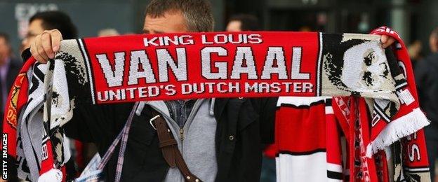 Louis van Gaal scarf on sale outside Old Trafford