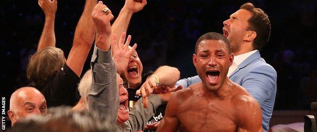 Kell Brook celebrates beating Shawn Porter