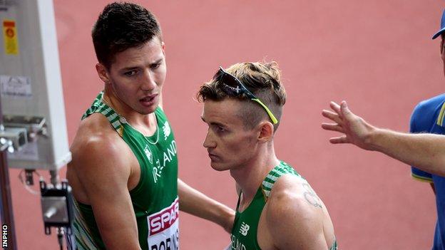 Paul Robinson finished fourth in the 1500m final after Ciaran O'Lionaird fell on the penultimate lap