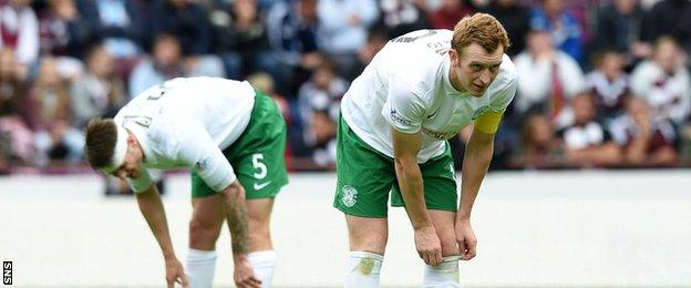 It was a painful afternoon for Hibs defender Michael Nelson and captain Liam Craig