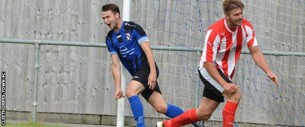 Brody Robertson after his goal in Cleethorpes Town's 4-1 victory over Borrowash Victoria