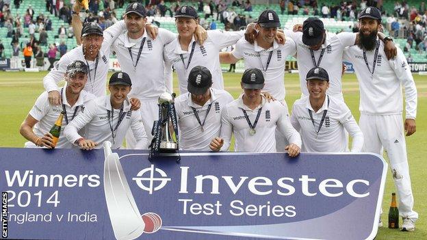 England celebrate after winning the Test series