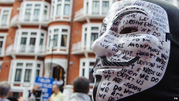 A supporter outside the Ecuadorian embassy