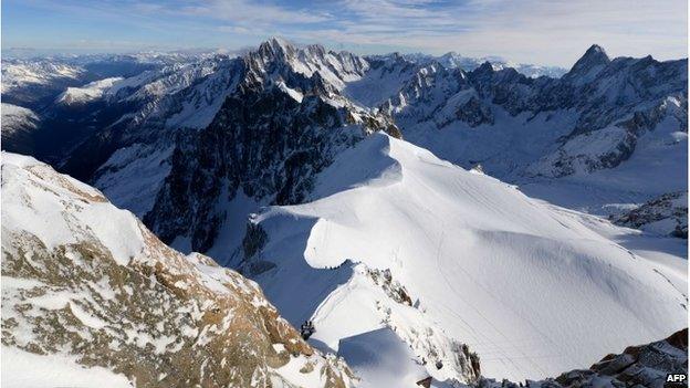 December 23, 2013 shows the Aiguille Du Midi in Chamonix in the French Alps