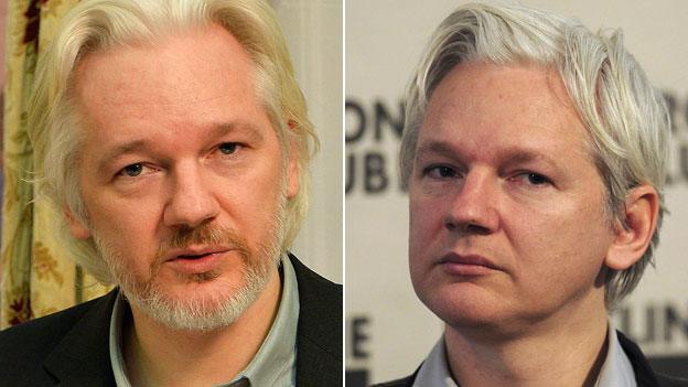 Julian Assange in August 2014 and in February 2012