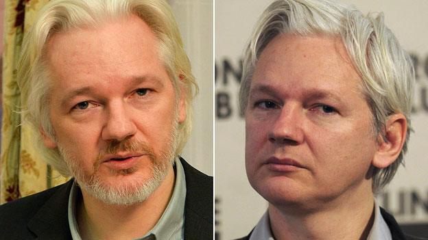 Julian Assange in August 2014 and in February 2012